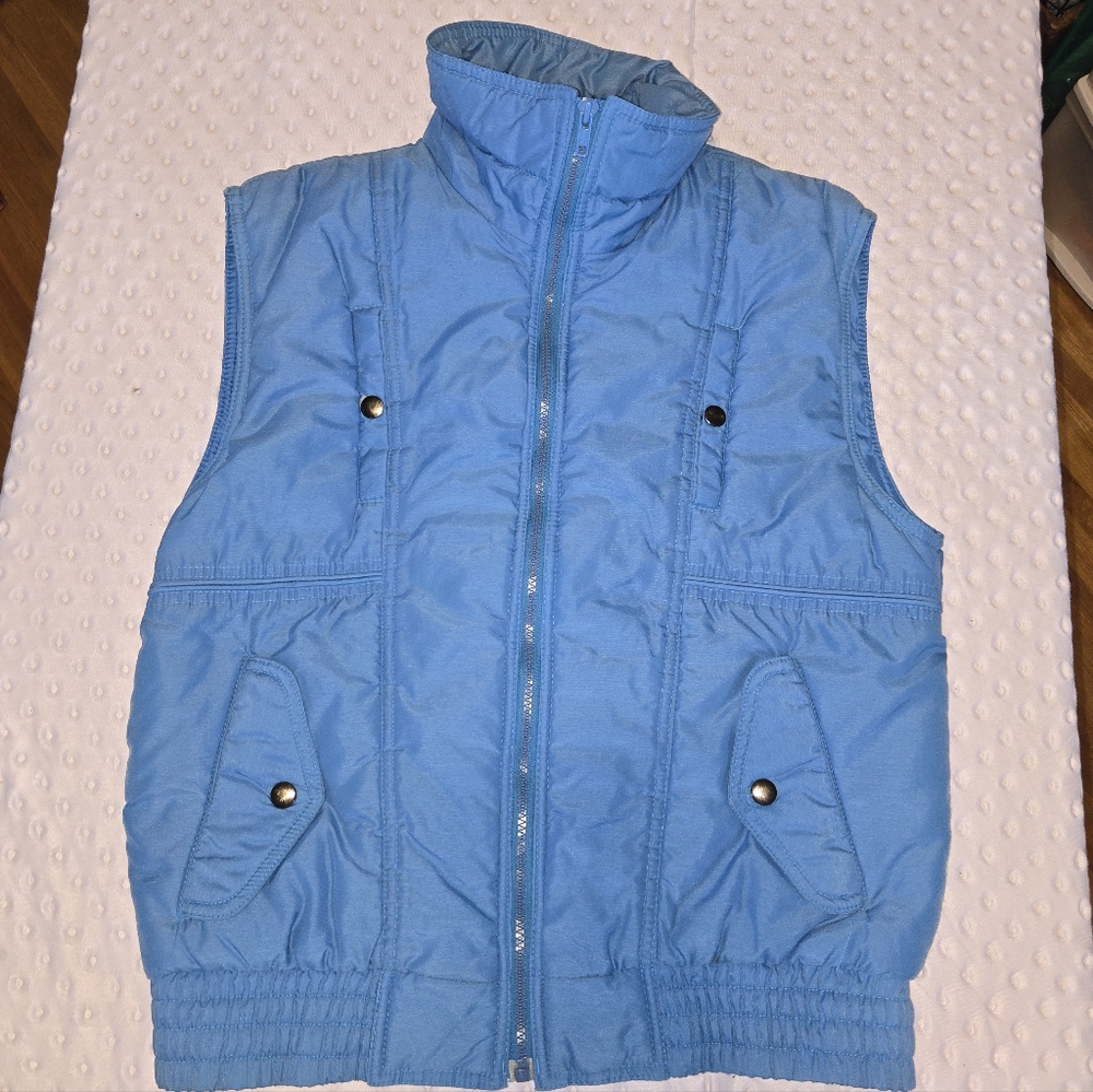Vintage Ladies Royal Manor Blue Zip Front Quilted Puffer Vest L